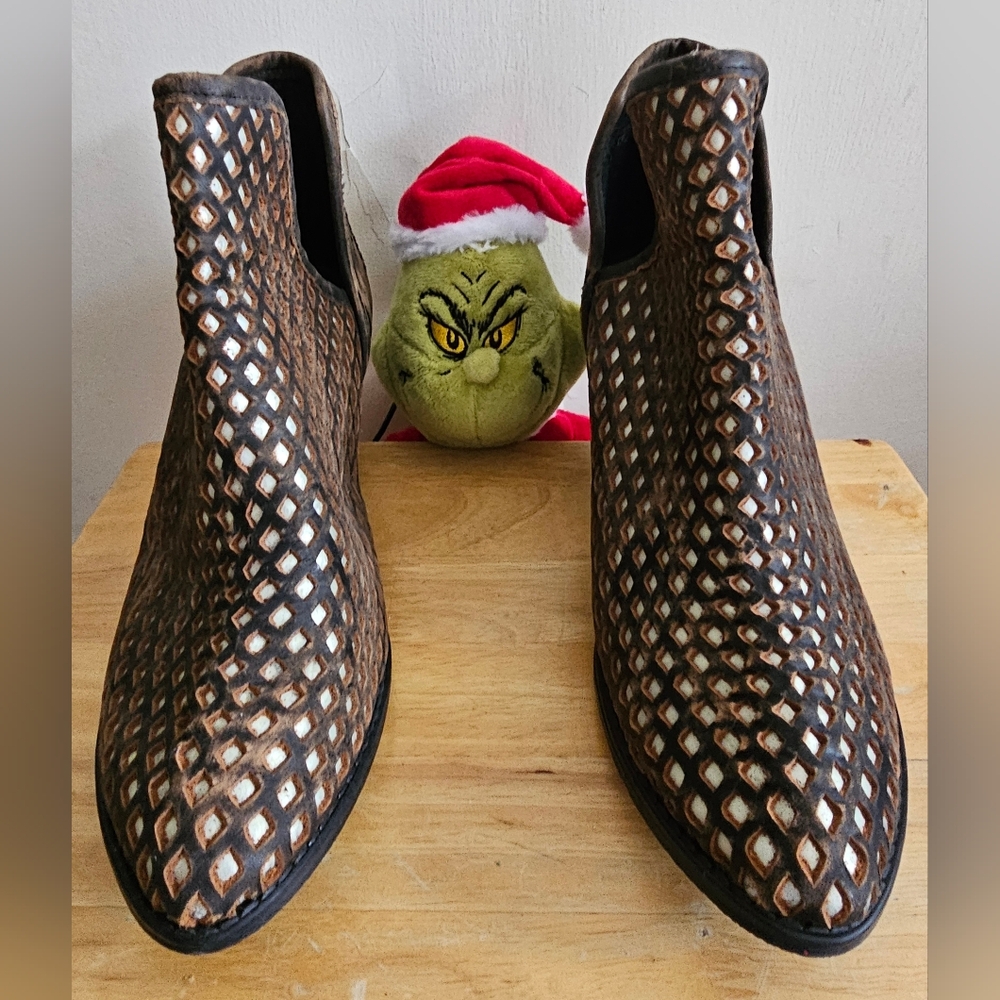 Musse&Cloud Atlantis Embroidered Leather Ankle Boot Lattice Brown/Silver Sz 8